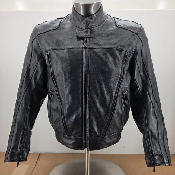 Hein Gericke Speedware Black Leather Armored Motorcycle Jacket Zip Men's M - Picture 1 of 13